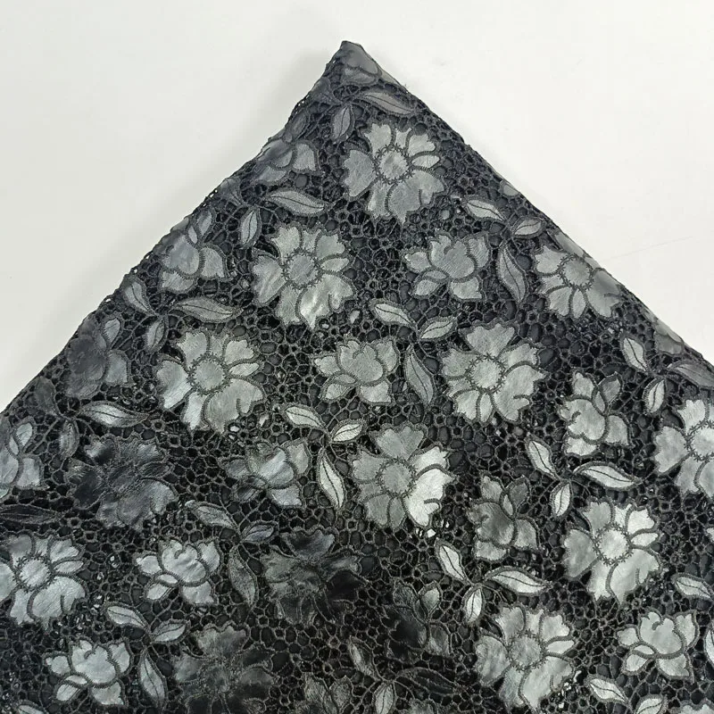 E-104 pu leather laser cut fashion flower design dress fabric for women wedding dress