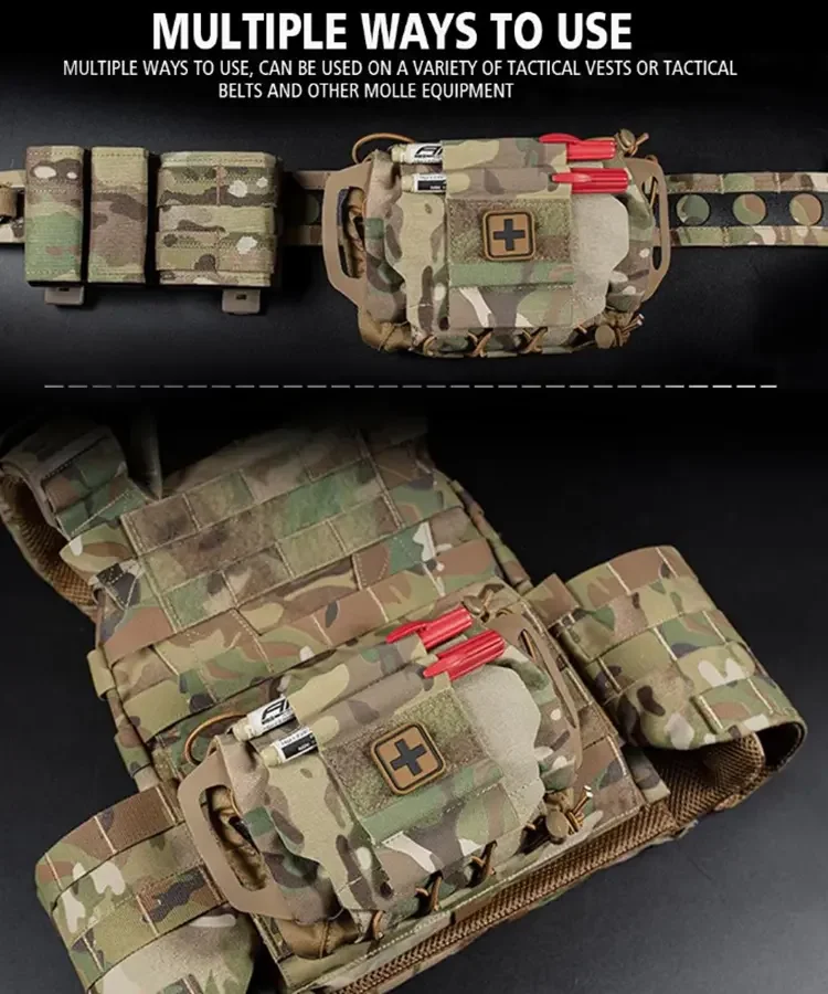 Tactical Pouch MOLLE Rapid First-aid Belt Pouch Survival Two-Piece System Med Roll Carrier Hypalon Handle Bag