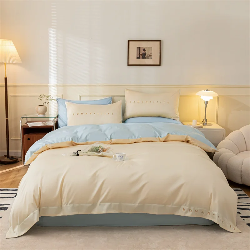 100% Microfiber High Quality Satin Bedding Set  duvet cover bed sheets 4pieces home bedding set