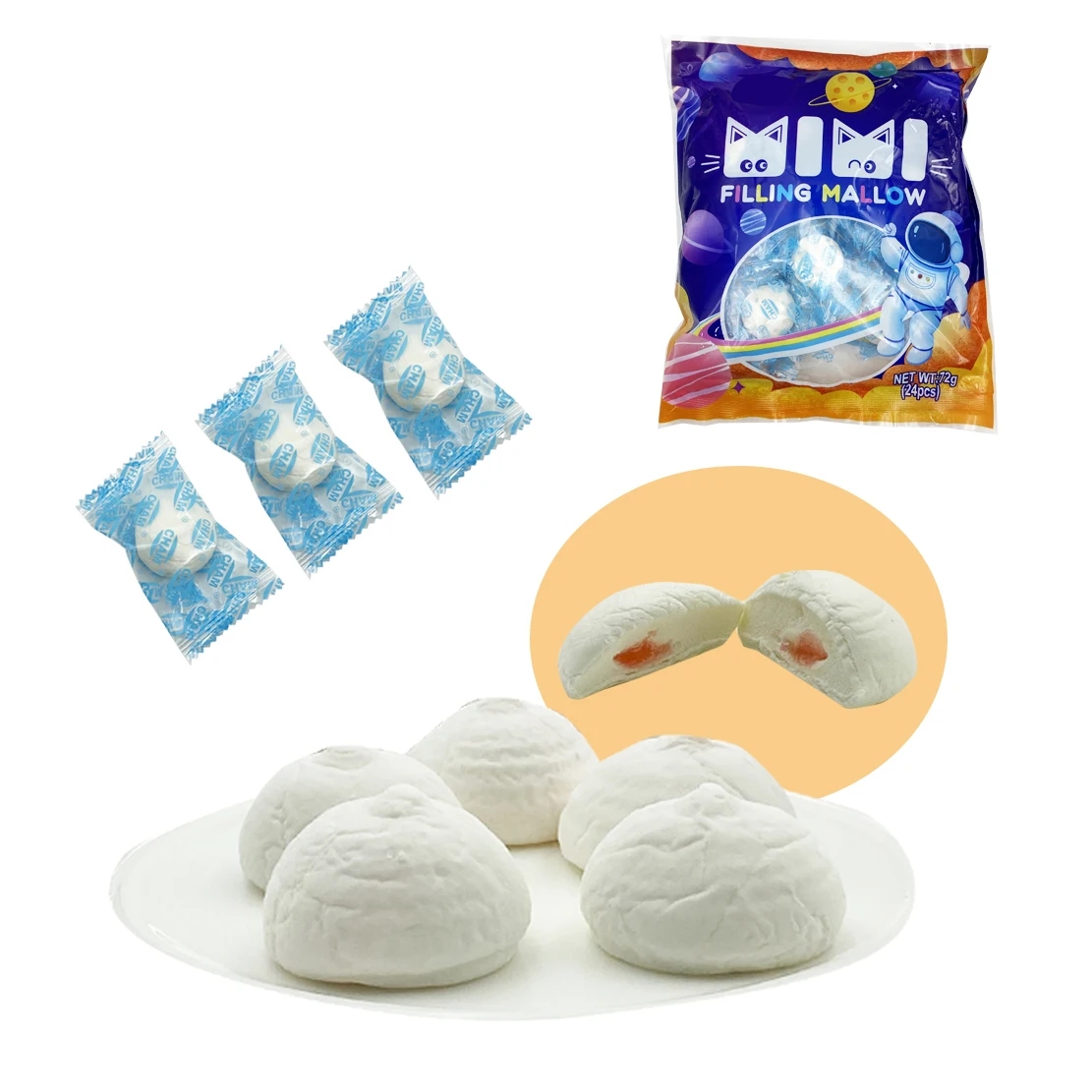 Wholesale customization marshmallow soft candy mini marshmallow filled jam mallows