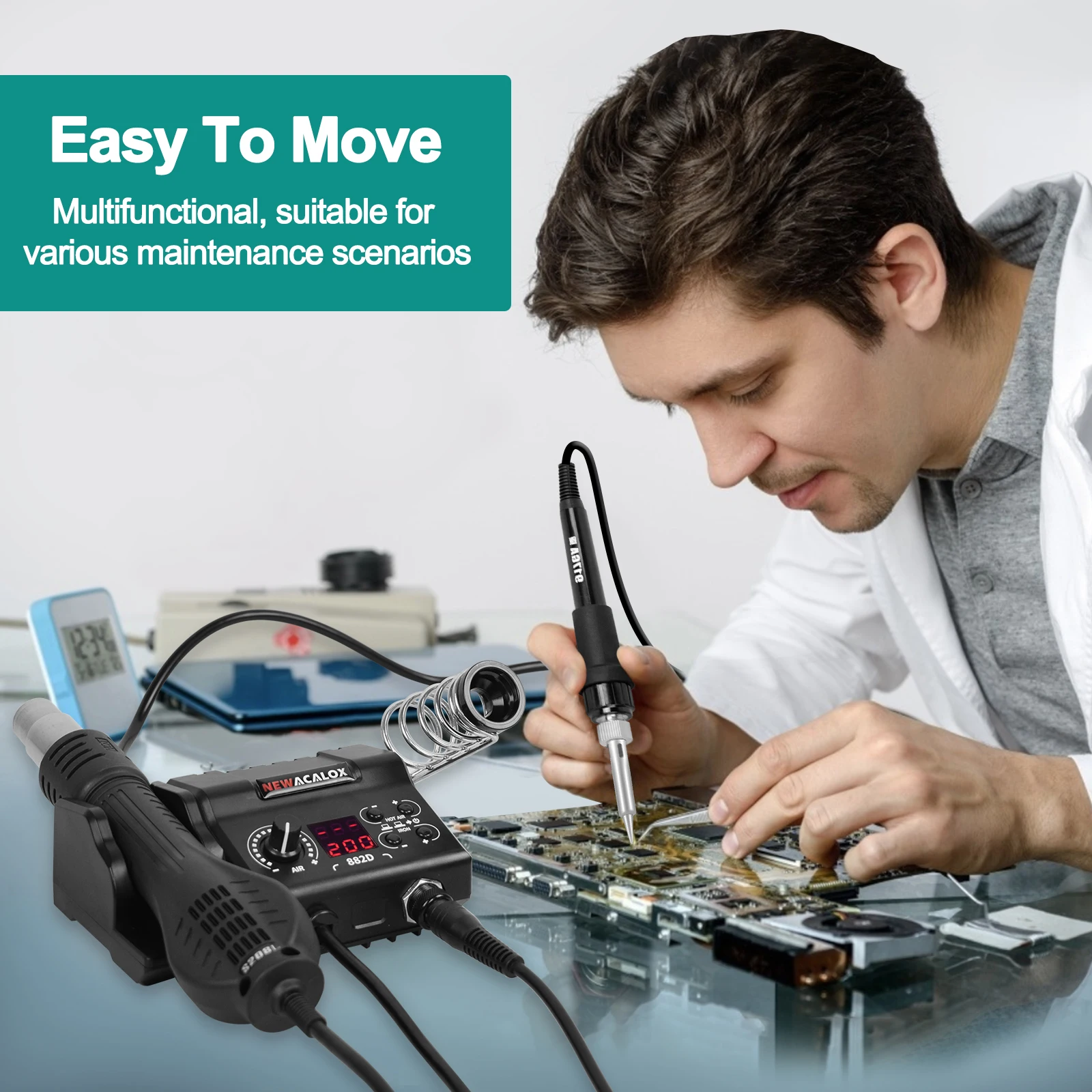 750W Rework Soldering Station Digital Thermoregulator Heat Gun Soldering Iron Station Repair Tool 882D US/EU Plug 100-240V