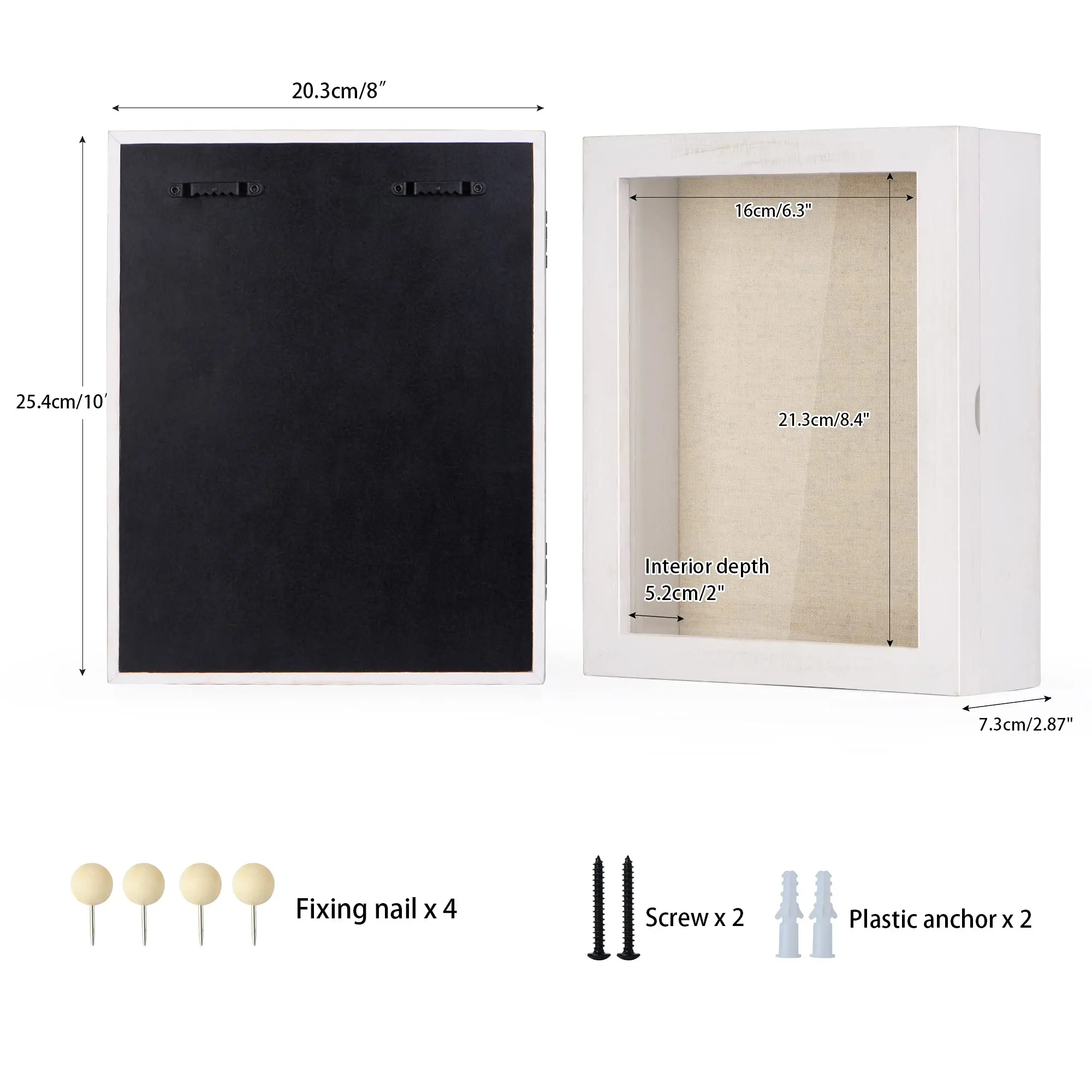 8x10 Rustic White Wooden Shadow Box Frame with Linen Back Display Case for Memorabilia Awards Medals Photos Memory Box Gift