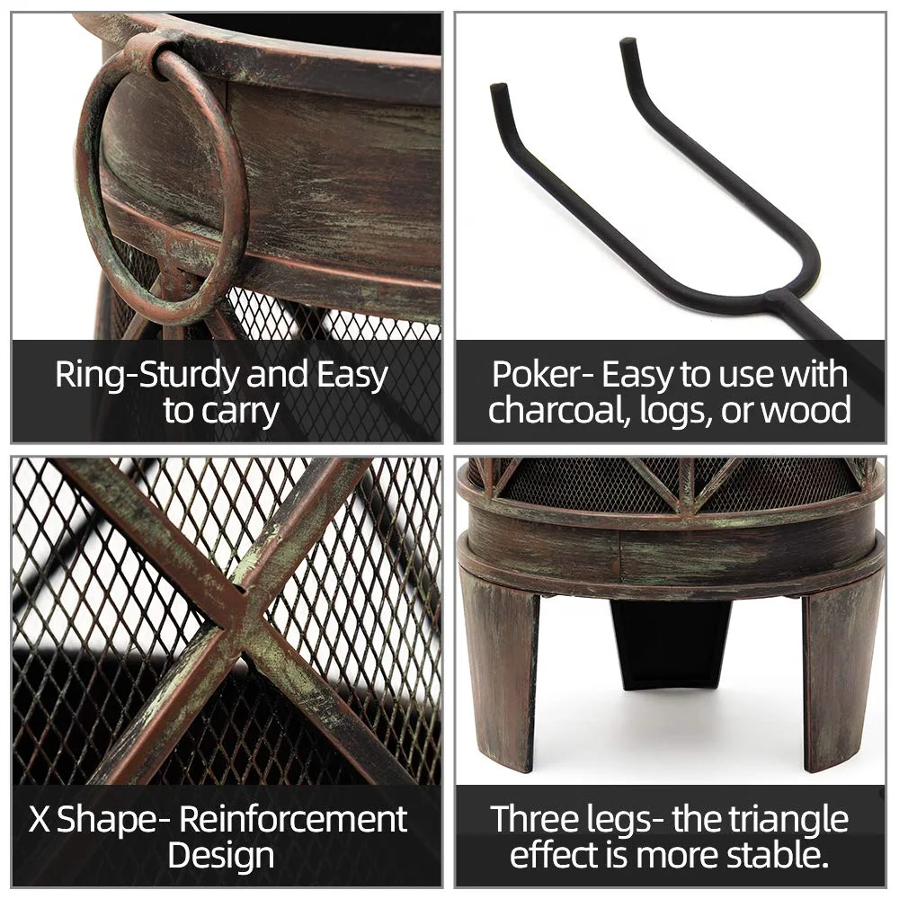 Уличная кастинговая подставка для огня из чугуна 23 дюйма с искровым экраном и