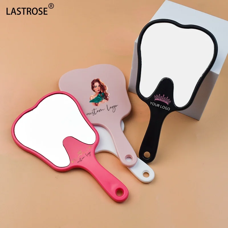 portable ABS Frame Handheld Tooth shape Mirror Multi-Color Handle Mirror private label tooth shape plastic mirror