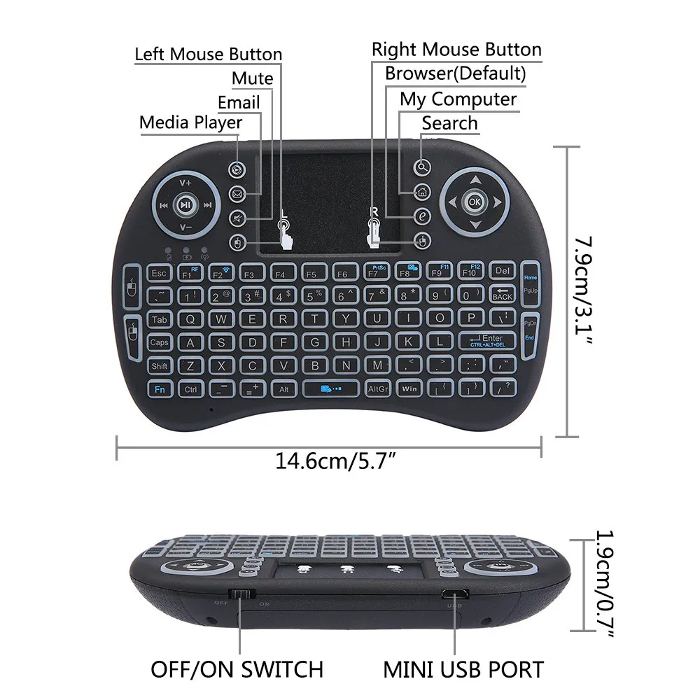 I8 Rechargeable Mini Keyboard for Xiaomi Pad TV Box Remote Control Touchpad Air Mouse 2.4G Wireless RGB Backlit Gaming Keyboard