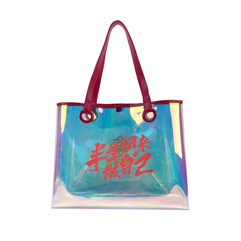 Big recycled neoprene eco friendly lazy cosmetic shopping bag clear design with personalized cool summer new product