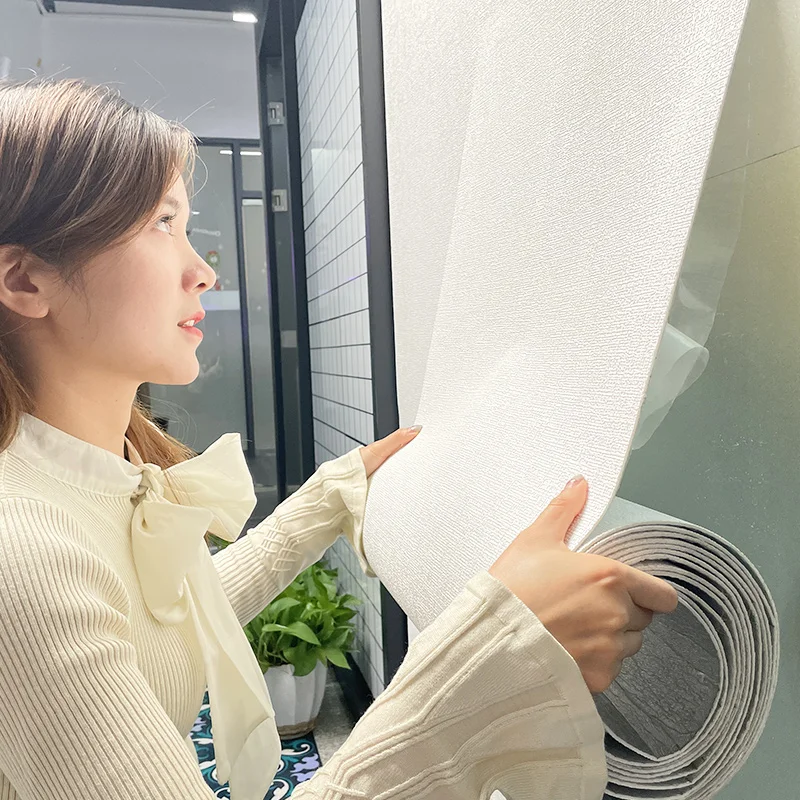 Wall Sticker Roll Waterproof Easy to Install 3D Linen Textured Peel and Stick Wallpaper