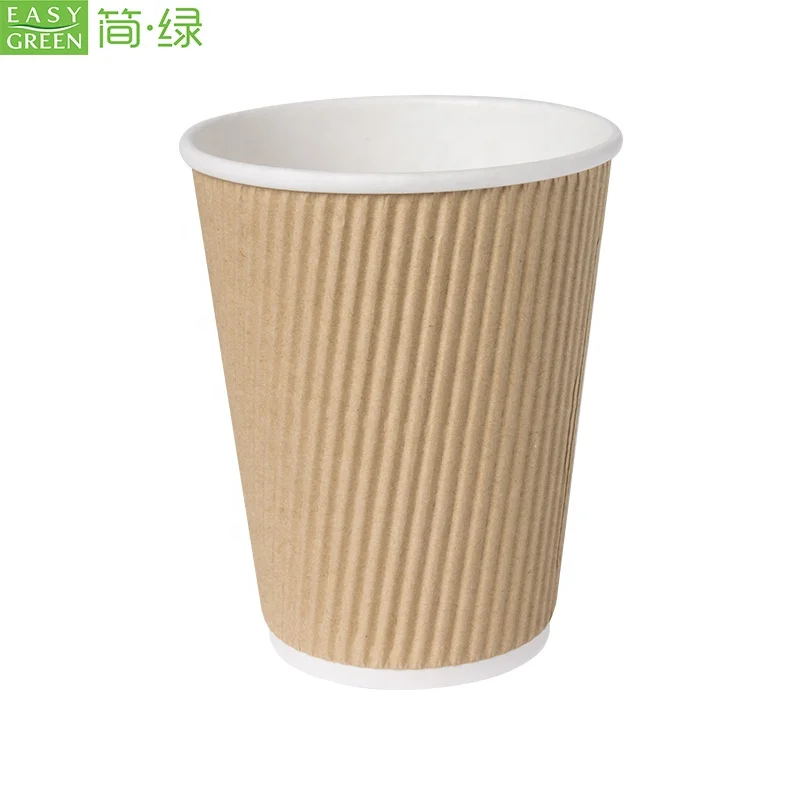 
EASY GREEN 10oz Hot Sell Double corrugated Wall Disposable hot Coffee Paper Cup 