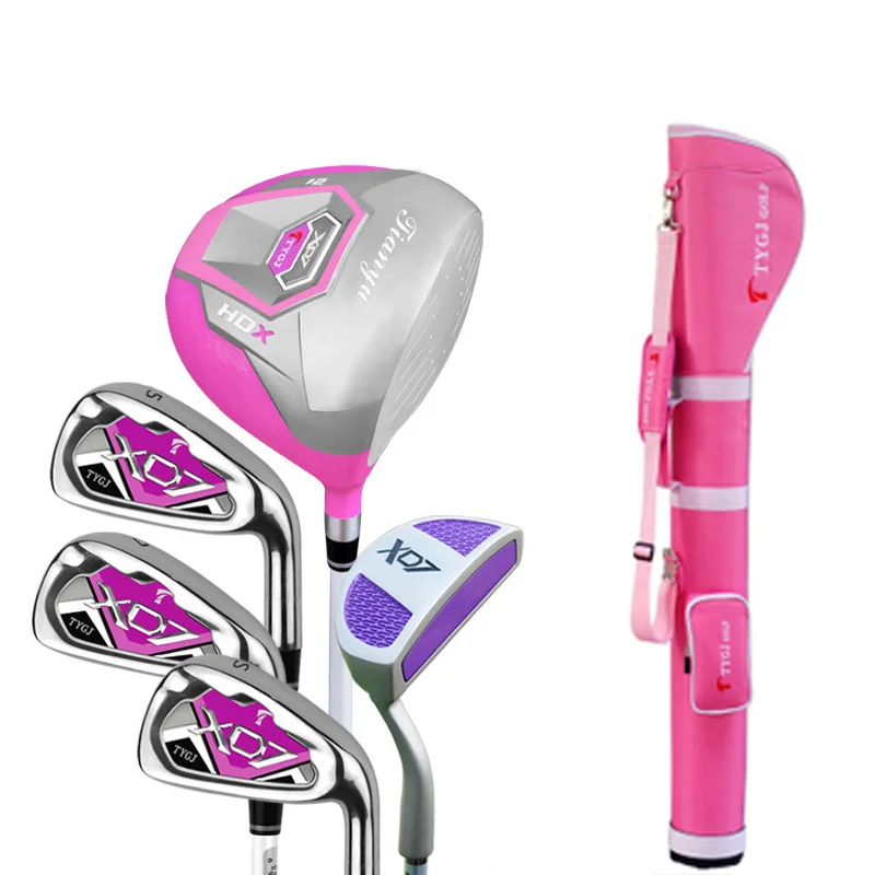 Golf clubs half set 5 clubs in one set with 1 Wood +3 Iron +1pc Putter+Standbag for Woman beginner in pink color