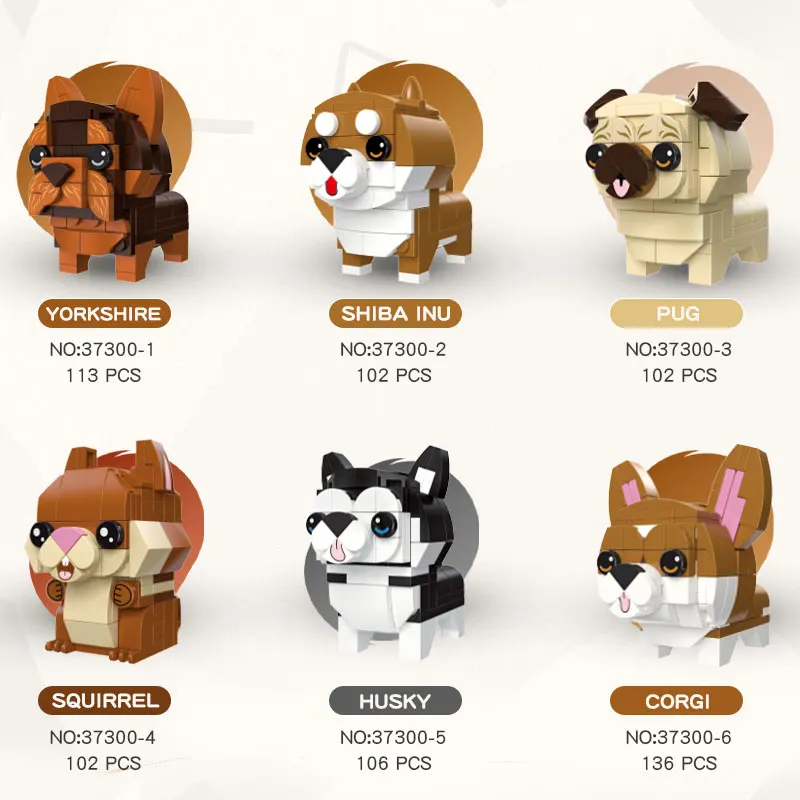JIESTAR 661 Pcs 6 Styles Mixed Small Cute Dog Puppy Animal Figure Building Block 2023 Novelty Gift Set For Kids 6 Plus Years Old