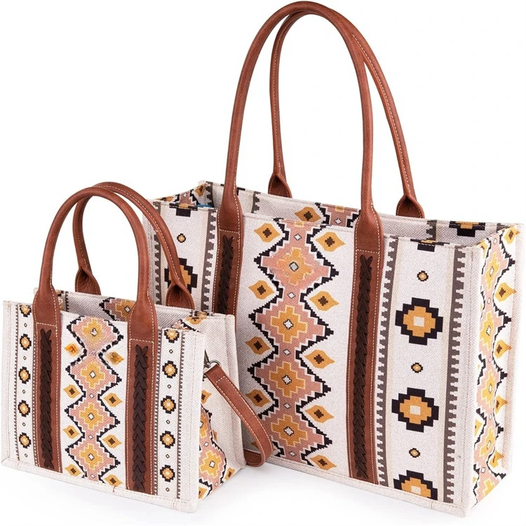 Retro Cotton And Hemp Printed Western Women Handbags Shoulder Handheld Canvas Crossbody Bag With Printing Pattern Logos