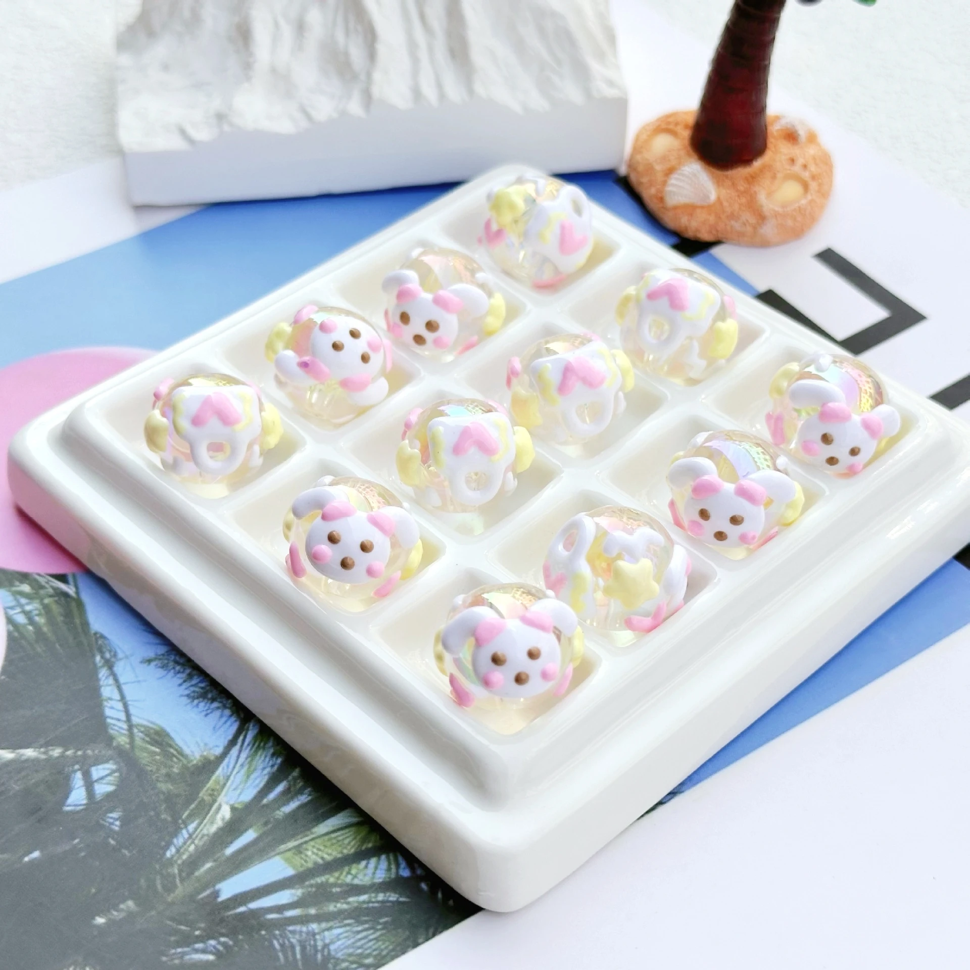 Summer DIY Beaded Bracelet Accessory Pendant with Cartoon Ice Theme Hand-Painted Heavy Oil Featuring Loose Acrylic Plastic Beads