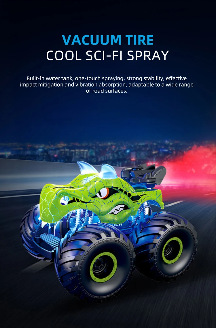 2.4G Hobby High Speed Off-Road Rc Car 360 Rotating Monster Truck Dinosaur Lighting Smoke Spray Car Toy Remote Control Stunt Car