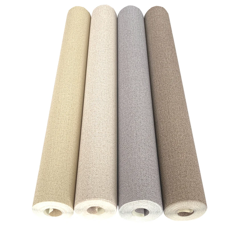 Simple Modern Plain PVC Linen Texture Living Room Bedroom 3D Interior Wall Decoration Light Yellow Hotel Office Wallpaper
