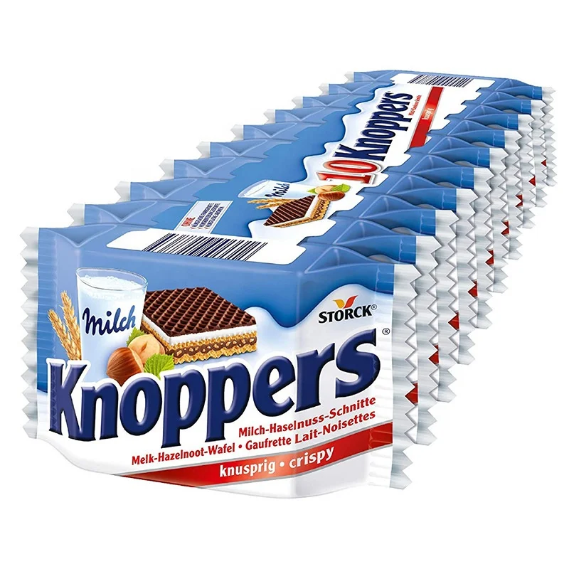 Wholesale 25gx10 Knoppers 5 Layers Sweet Hazelnut Wafer Biscuits Snack Crispy Chocolate Snack Packaged in Box and Bag