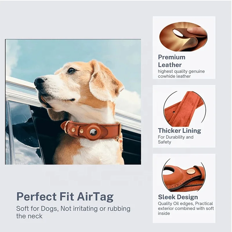 Hot Selling Wholesale Adjustable Pet Accessories Genuine Leather Vintage GPS Tracker Airtag Dog Collar