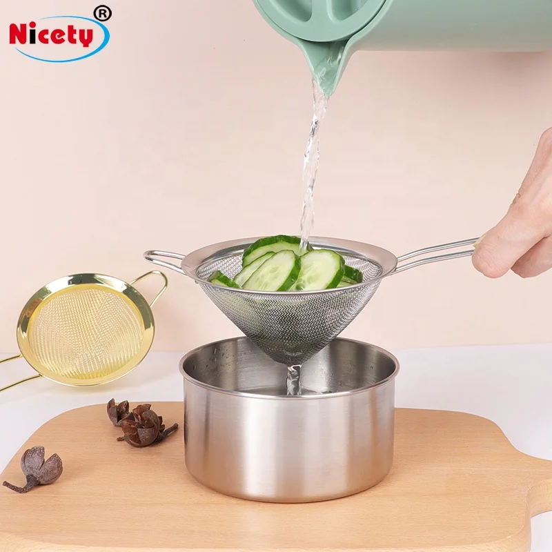  Round gold multi-function fine mesh water strainer stainless steel for loose tea cooking