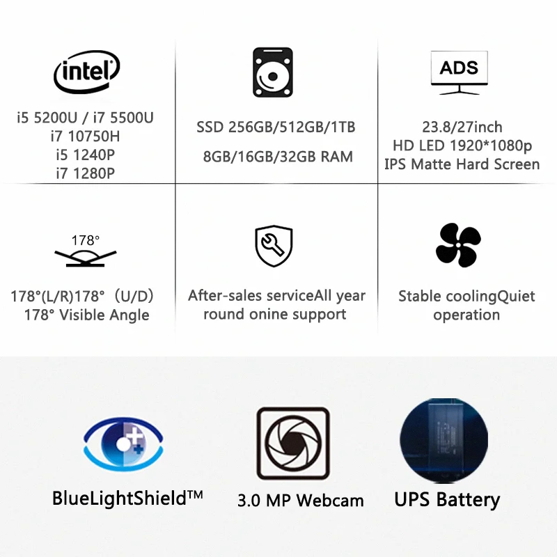 Для Универсал-onepc 24 27 абсолютно новый Fhd Ips Intel Core I3 I5 I7 12 13-го поколения Amd R3 все в одном Aio для настольного компьютера
