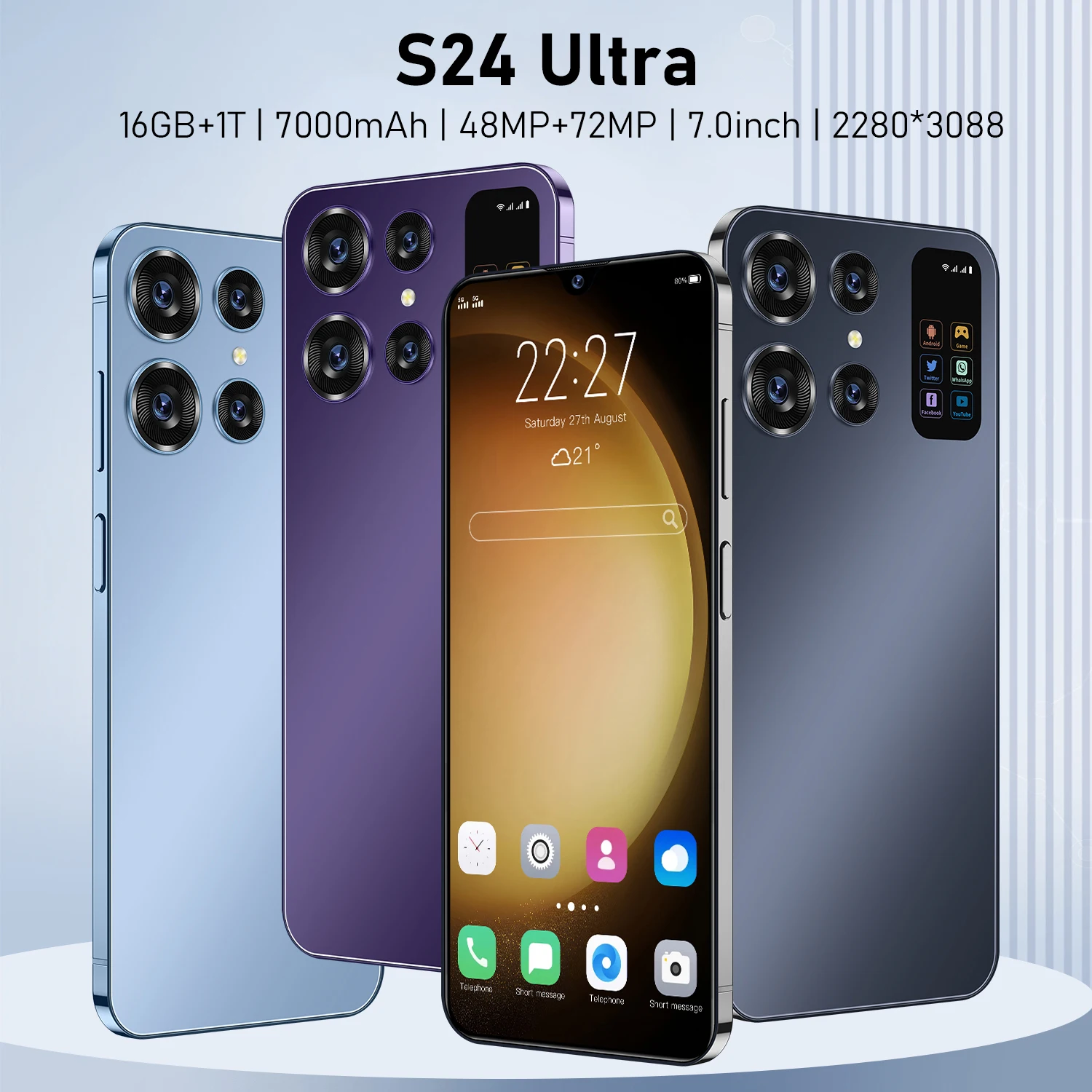 Смартфон S24 + Ультра 16 ГБ 1 ТБ с Wi-Fi 7 дюймов разблокированный телефон двумя SIM-картами 5G Android 13.0AI смартфон