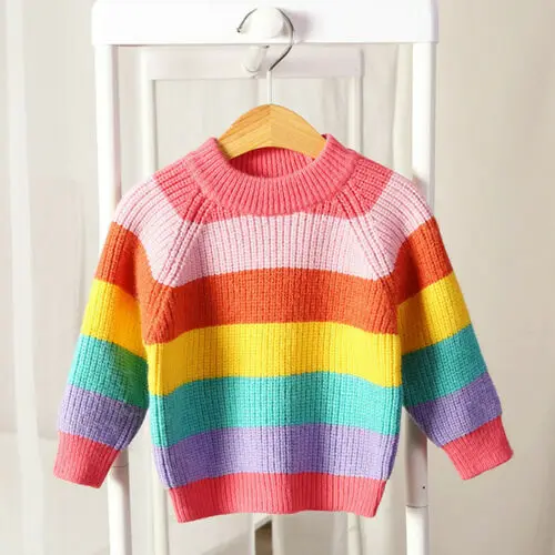 
Baby Kids Girls Rainbow Pullover Sweater Jumpers Cardigans Striped Knitting Tops 