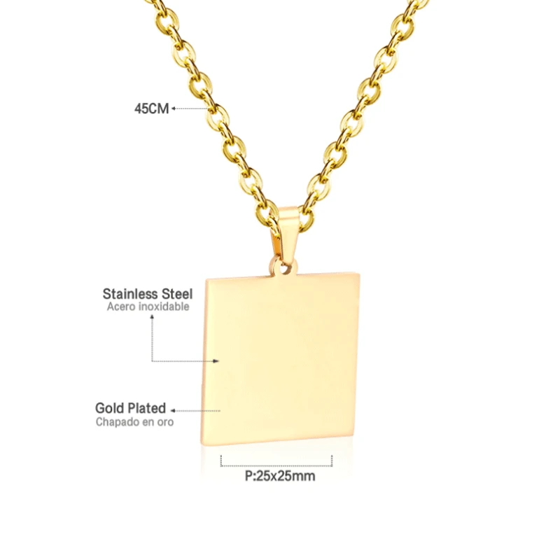 Mirror Smooth Square Pendant DIY Letteshort Collarbone Choker Wholesale Stainless Steel Fashion Jewelry Pendants & Charms