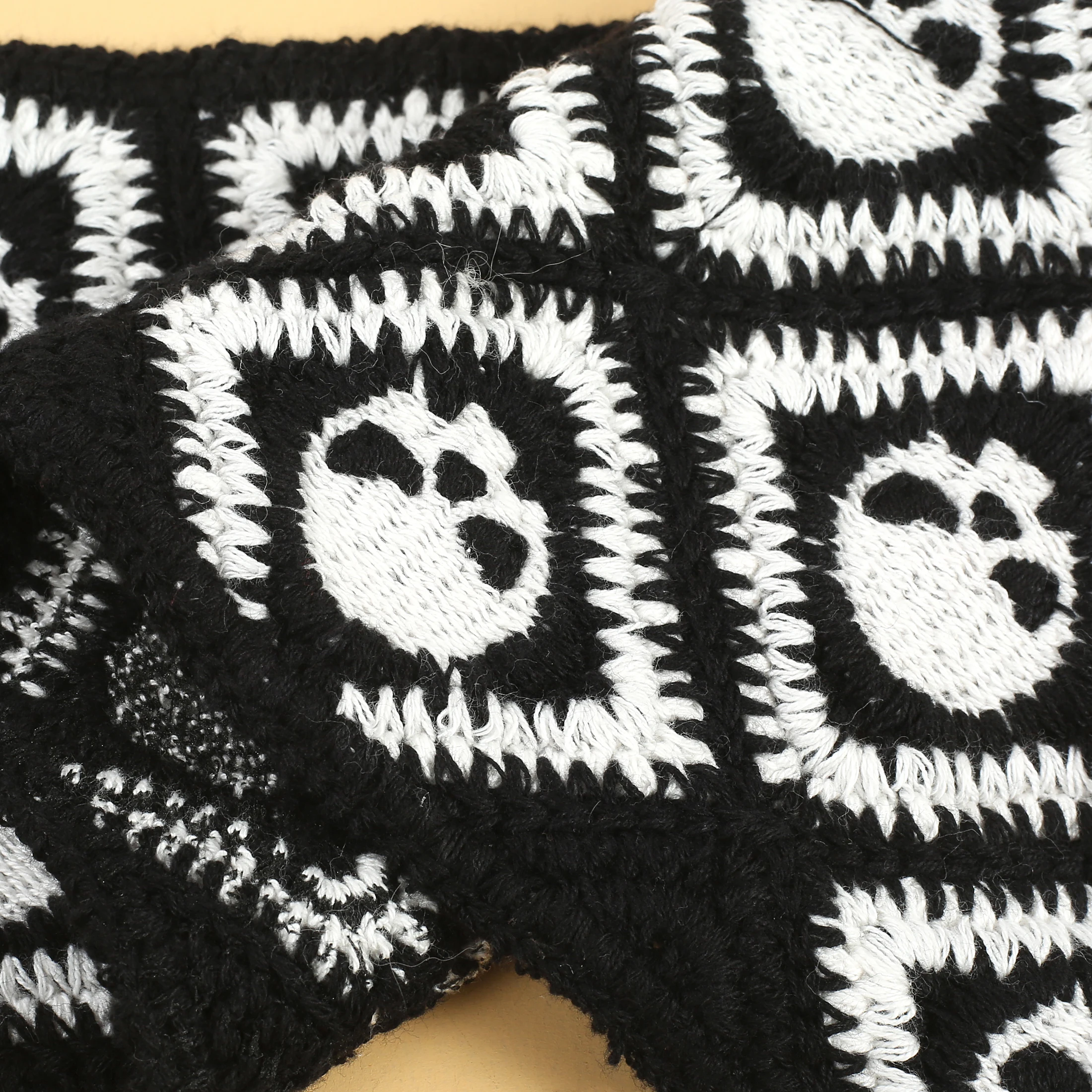 Cute Girl Black Spiderweb Skulls Embroidery Crochet Ethnic Bohemian Style Halloween Holiday Square Hair Accessories for Adults