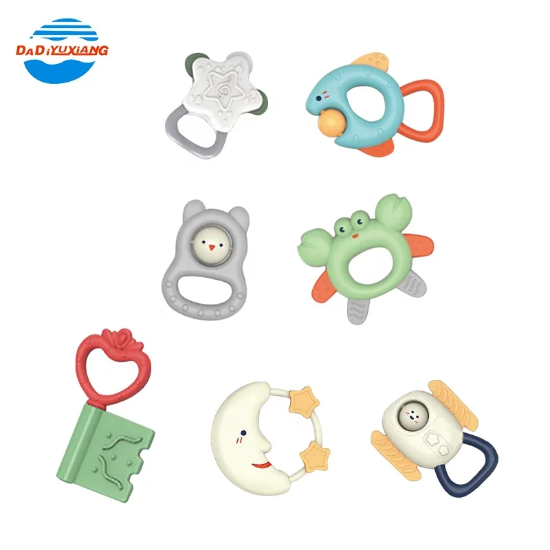 Most Popular BPA Free Silicon Teething Toys Silicon Baby Rattle Teether Set