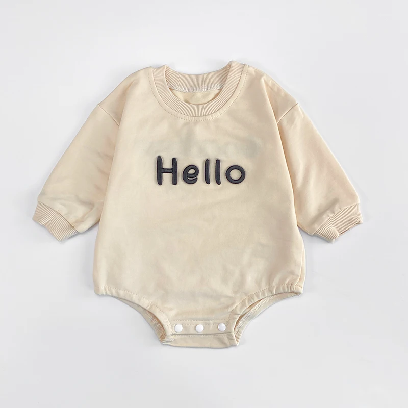 Customized HELLO Embroidery Print Baby Girl Boy Romper Short Sleeve Summer Newborn Bodysuit