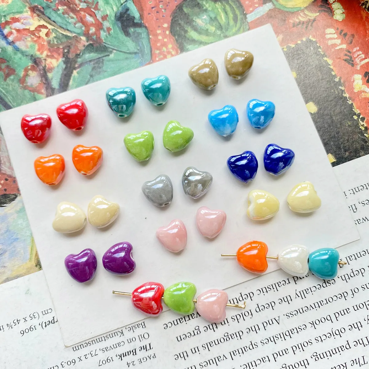 Wholesale AB Colorful Ceramic Heart Beads DIY  Necklace Bracelet Accessories , Ceramic Round Porcelain Beads for Jewelry Making