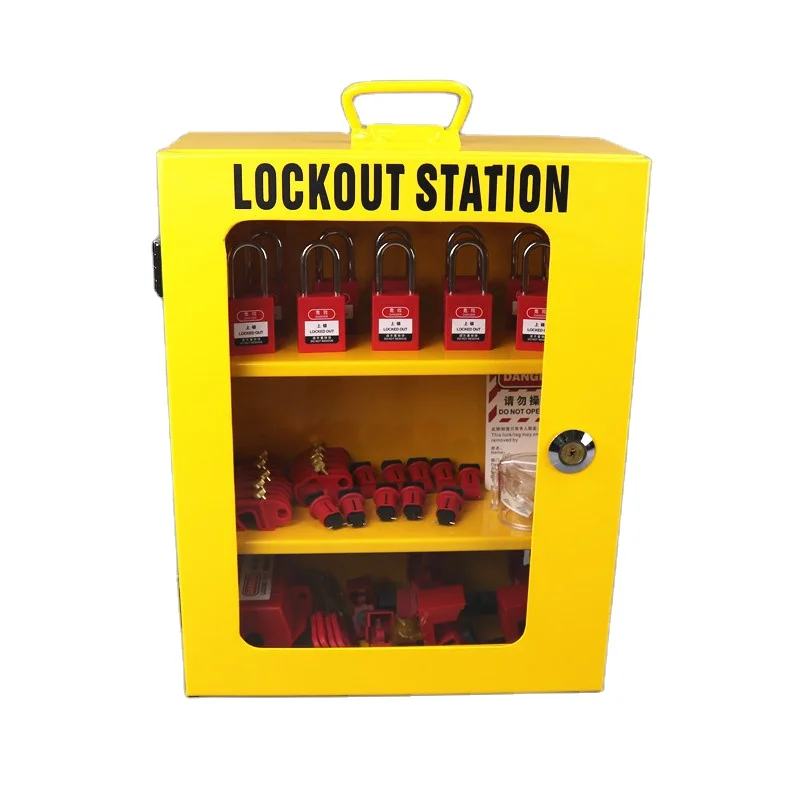 NT-LG19 YELLOW Steel Plate Group Safety Lockout Station Boxs Electrical Circuit Breaker Lockout Loto Kits