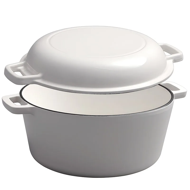 Factory Wholesale 10-inch Cast Iron Dutch Oven White Red Baking Braed pot Non-stick cast iron Dutch oven With Double Ears
