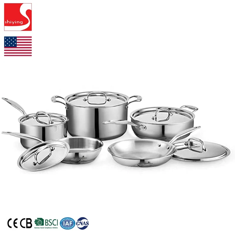 SY-Kitchenware Steel 10 Piece Cookware Set  Titanium Strengthened 316Ti Stainless Steel with 5-Ply Construction Induction