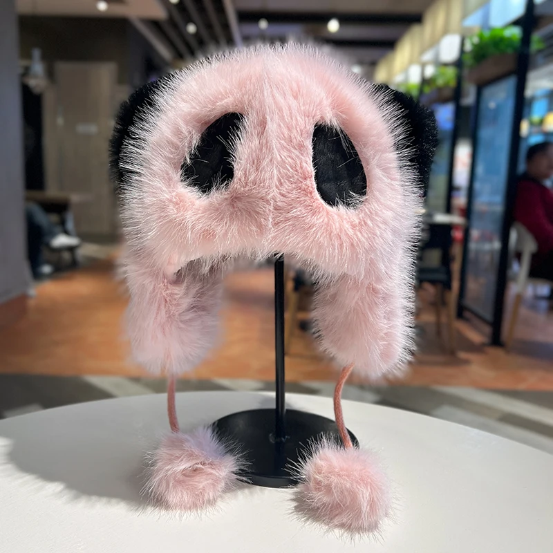 Factory Latest 2024 Hat Wholesale Cute Panda Sweet Cartoon Fluffy Pullover Ladies Hats For Women