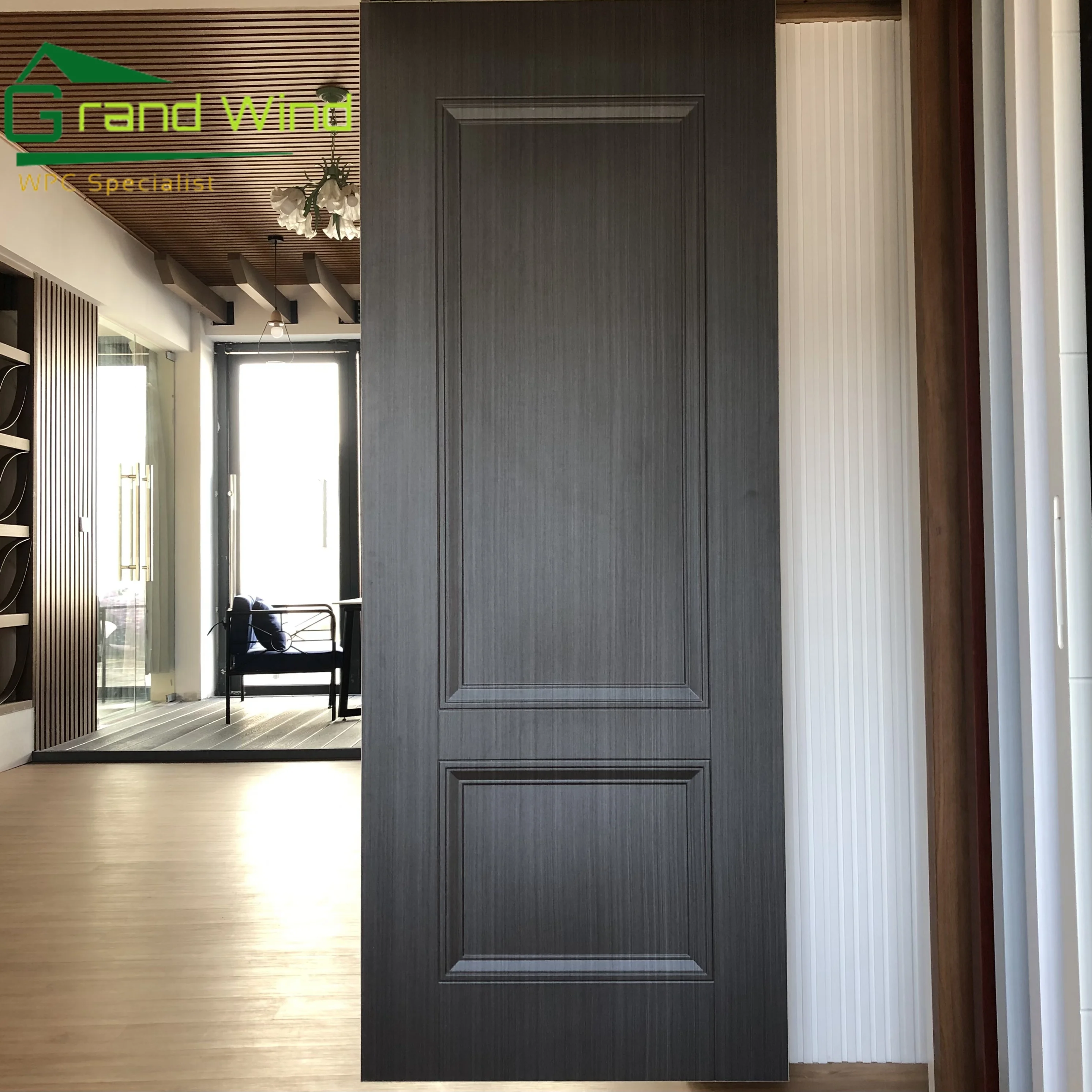 Hot sale cheaper price wpc door panel board pvc film laminated wpc door with door frame