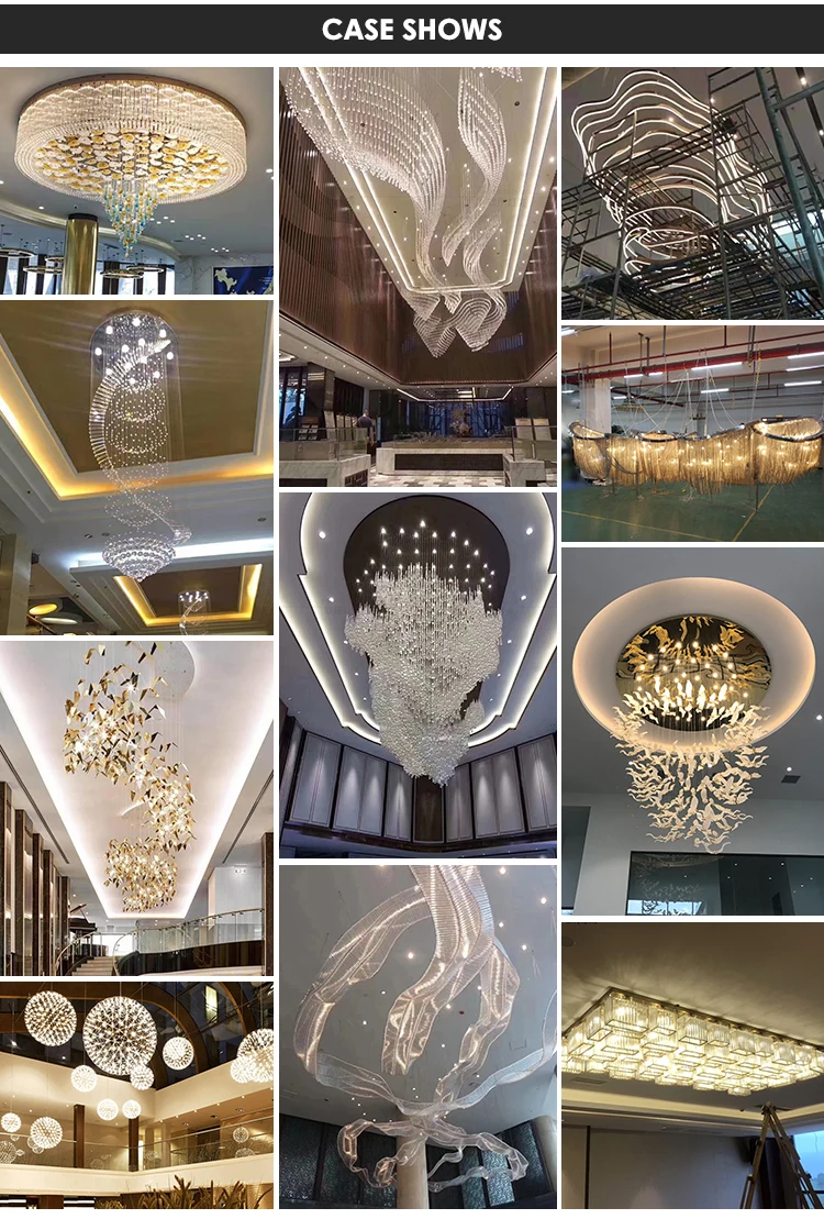 Modern Hot Sale Elegant  Banquet Hall Villa Clubhouse String Hanging custom Big Tall Luxury Glass Crystal Led Chandelier