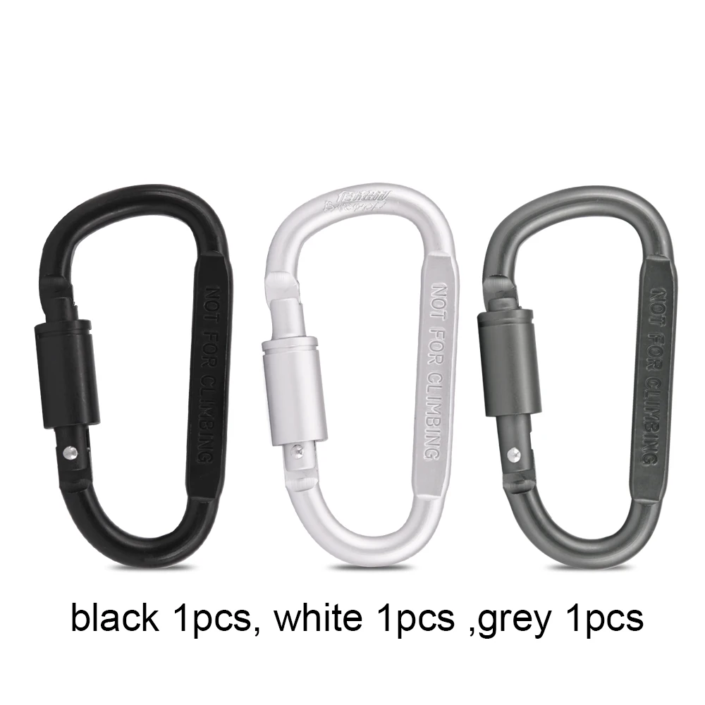3pcs set 8# D shaped 82*42mm snap aluminium alloy metal screw locking key chain flat full black carabiner hook
