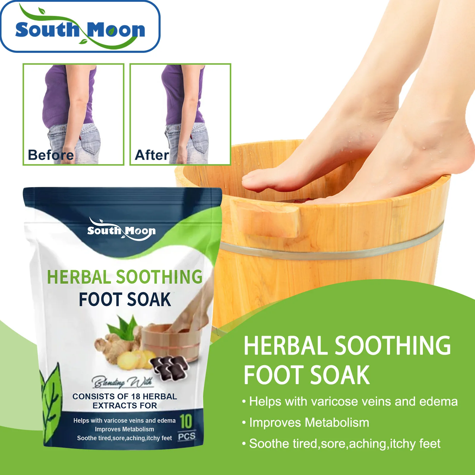 SOUTH MOON Soothing Slimming Herbal Detox Foot Soak Pack