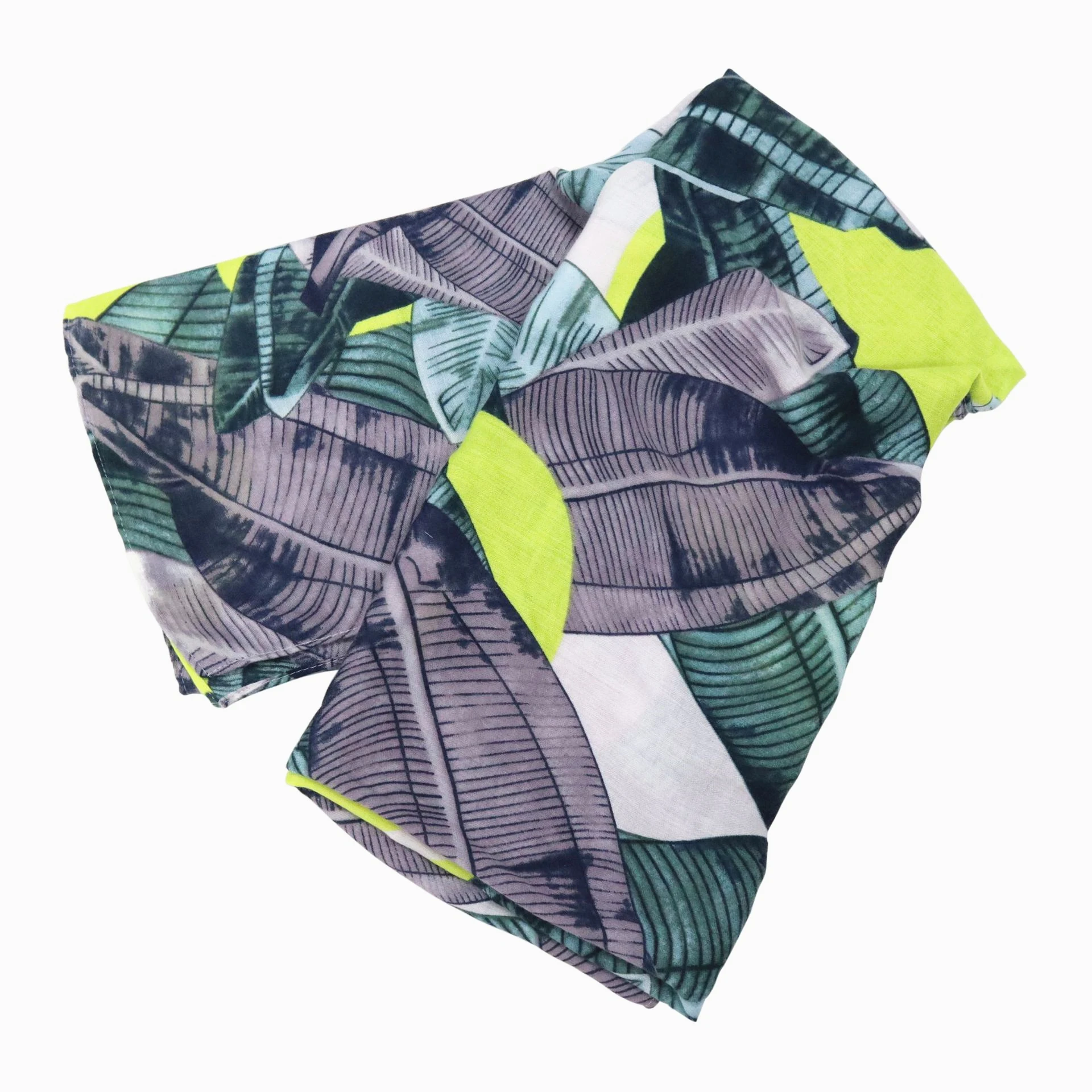Hijab 2021  Fluorescent color plants  printed scarfs custom cotton linen light weight beach shawl