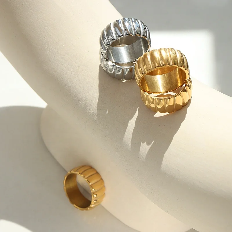 Modern Design Screw Stripe Multi Size Stainless Steel Rings Drop shipping