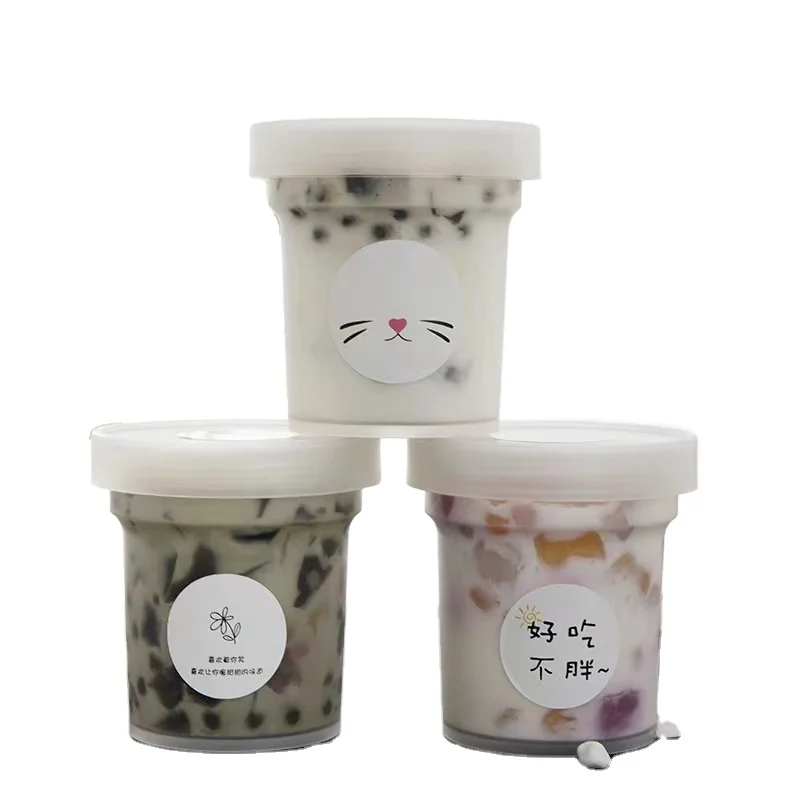 500ml 16 oz PP  Yogurt Food Containers  Plastic Dessert Portion Cups With Lids for Salad Candy Ice Cream Fruit Drink
