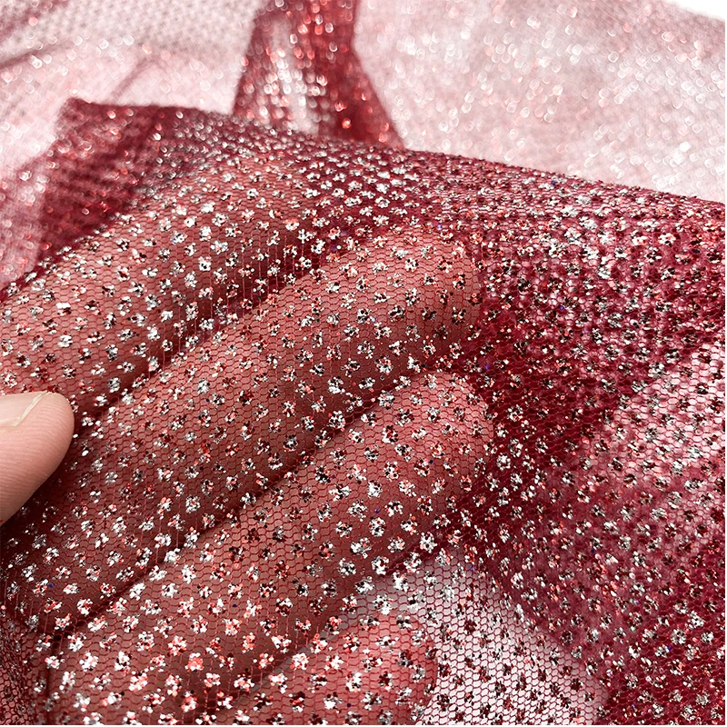 Blue 100% Polyester Net Mesh Fabric With Silver Sequins Powder Super Sparkle Glitter Tulle Fabric For Bridal Dress