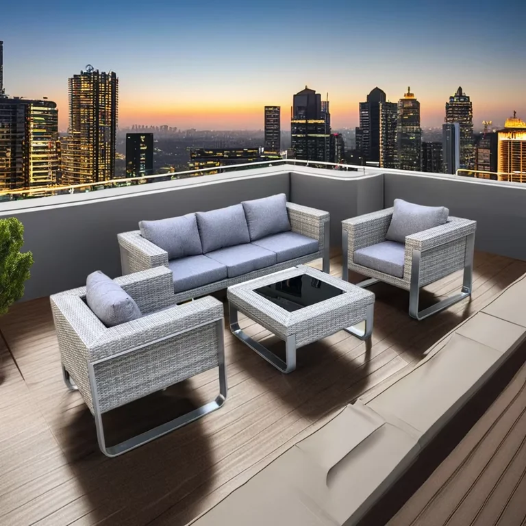 Luxury aluminum PE rattan outdoor furniture patio villa garden sofa lounge with brushed aluminum legs