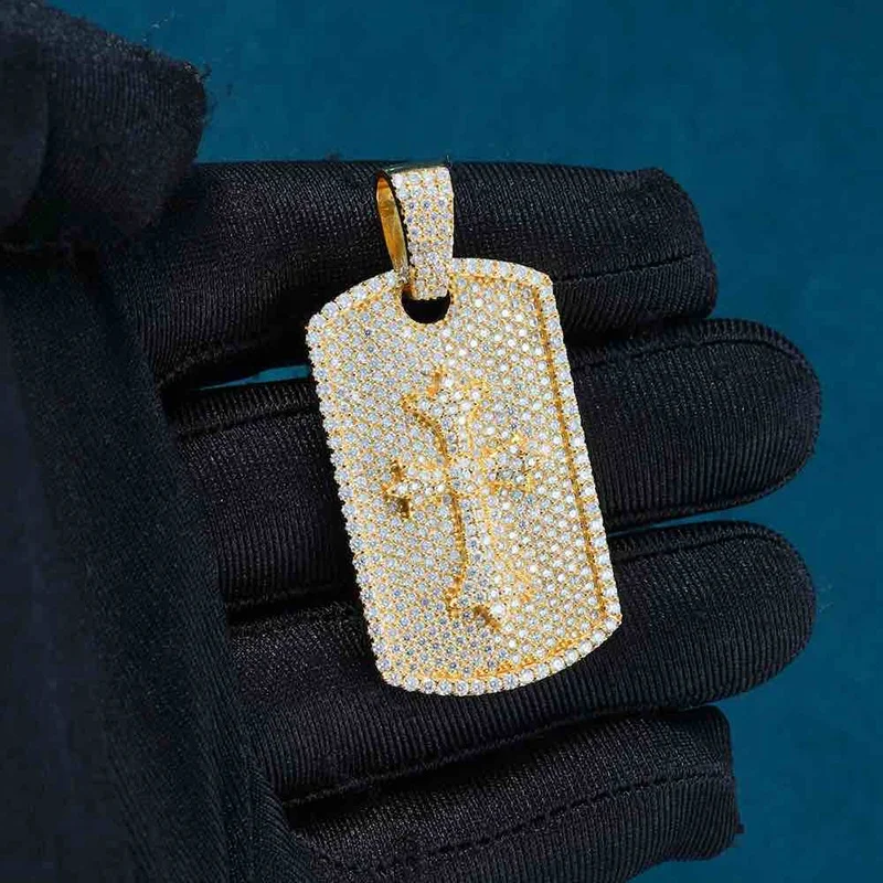Hip Hop Jewelry Pass Diamond Tester Bling 925 Silver Iced Out GRA VVS Moissanite Cross Shield Dog Plate For Chain Men