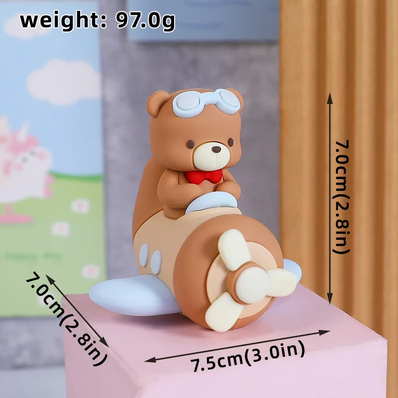 Cartoon Happy Birthday Cake Decorations For Boys Girls Cute Pilot Bear Soft Glue Doll Baby Shower Supplies