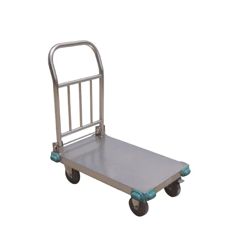 SM-022 Stainless Steel Platform Trolley With 4 Castors metal trolley