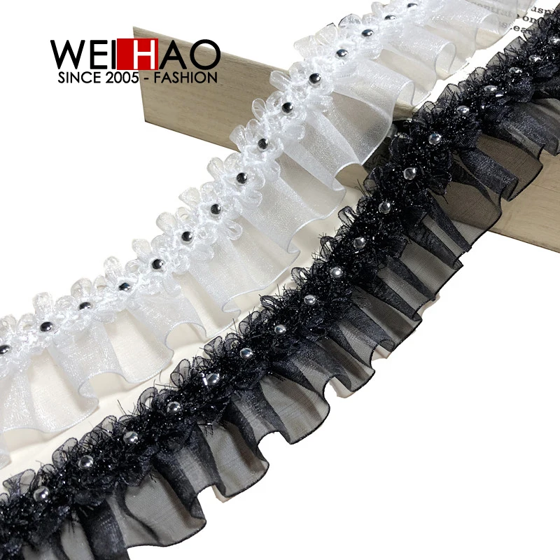 Folded organza  lace /fashion lace tape with rivets machine /woven  lace tape for garments and bags Small fragrant wind tape