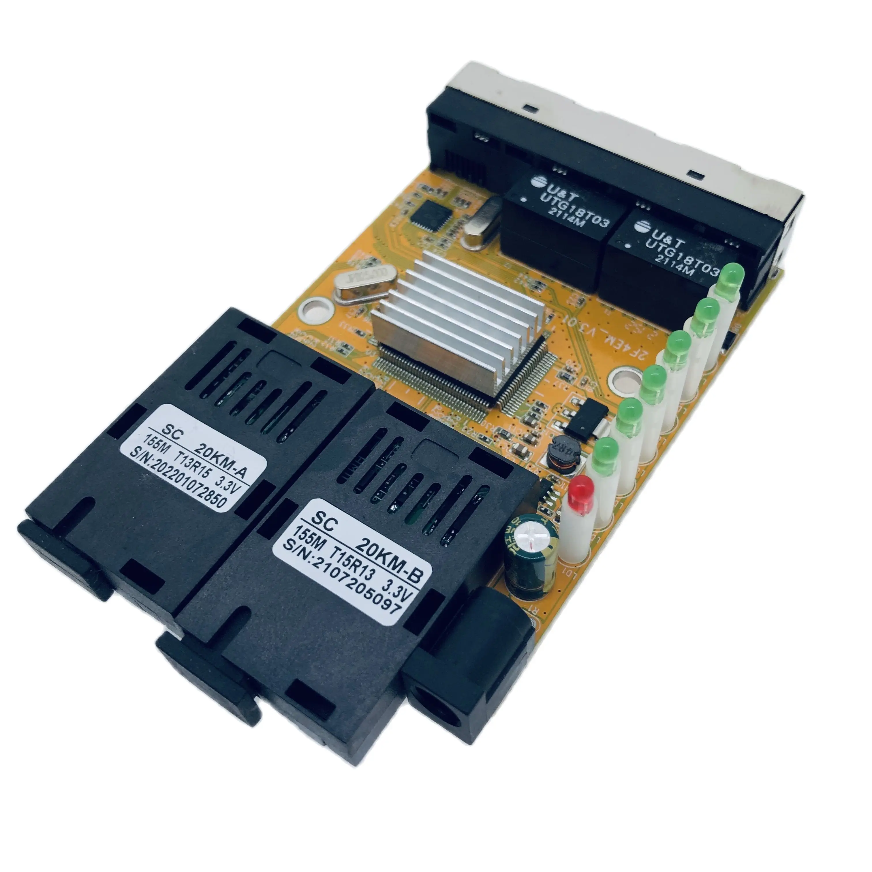 RTXMC Fast Fibra Optica Media Converter Reverse Poe Pcba 4 Rj45 Utp With Singlefiber Sc 2 10/100m Port 25km With Vlan