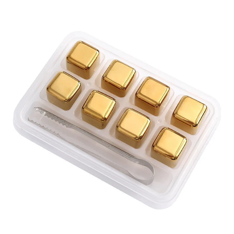 WingShung 8 PCS Golden Stainless Steel   Whiskey Stones Metal Ice Cubes  Whiskey Rocks Beverage Chilling Stones