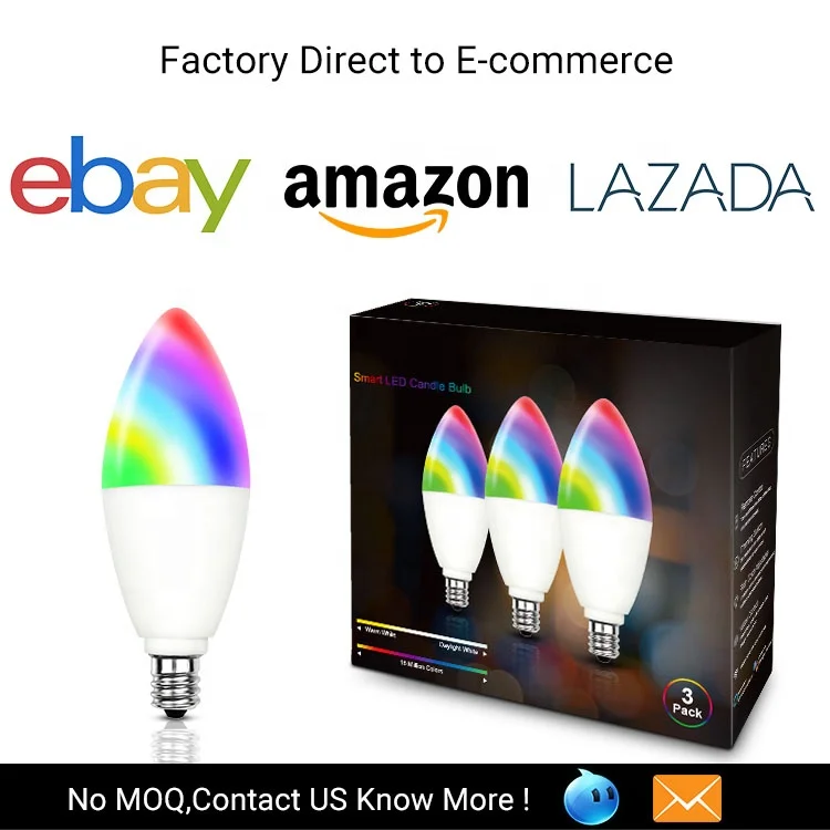 
Tuya APP Control 6W 400Lm E12 E14 RGBW Wifi Smart Candle Light Bulb RGB Color Change 