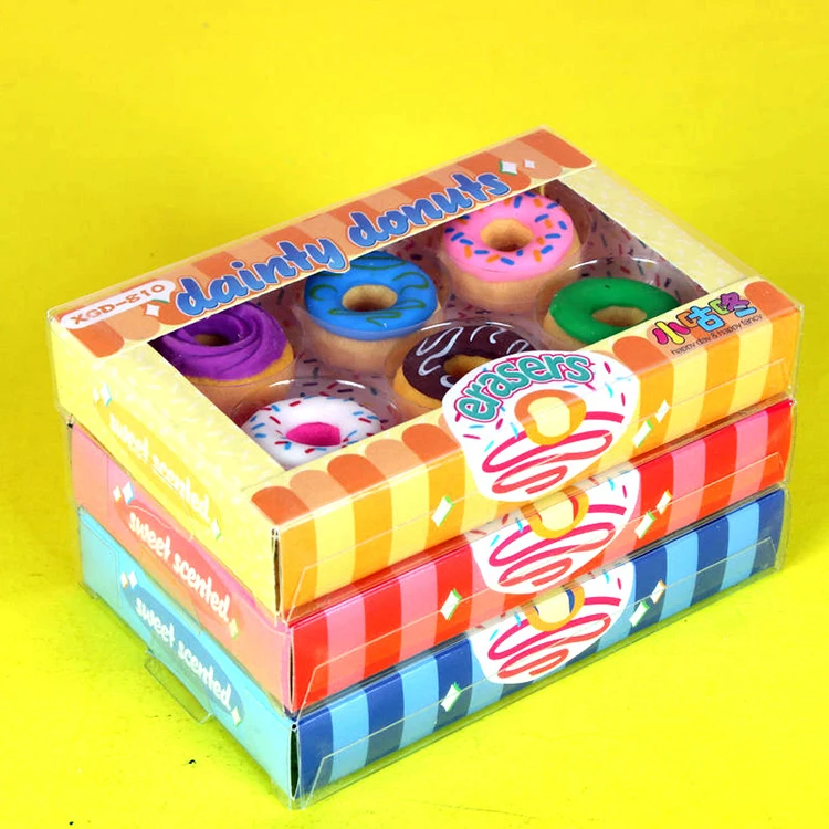 Factory direct sale custom cartoon 3D candy donuts shape kids kawaii eraser for wholesale